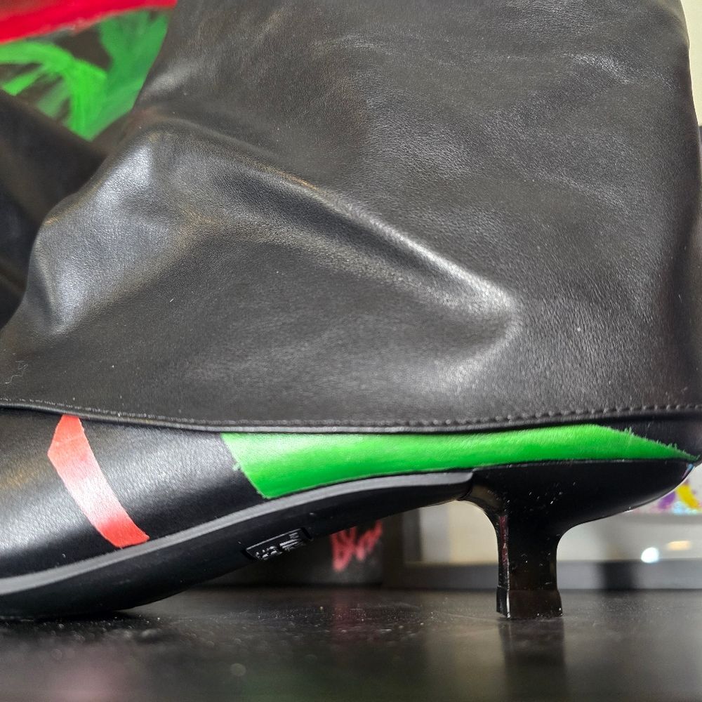 HANDCRAFTED Upcycled Abstract Ankle Boots HANDPAINTED Kitten Heel Slouch Booties - Picture 13 of 16